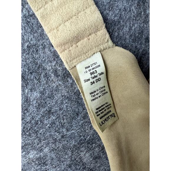 Lilyette Minimizer Bra 34DD Back Smoothing Tan Nude Underwire Lace accents - Picture 3 of 5